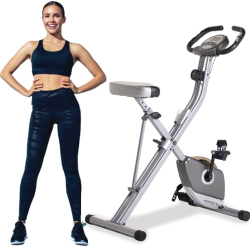 Exerpeutic Foldable Exercise Bike, 8 levels of Resistance Stationary Bicycle with Airsoft Seat, LCD Display to Track Distance, Calories, Time and Speed