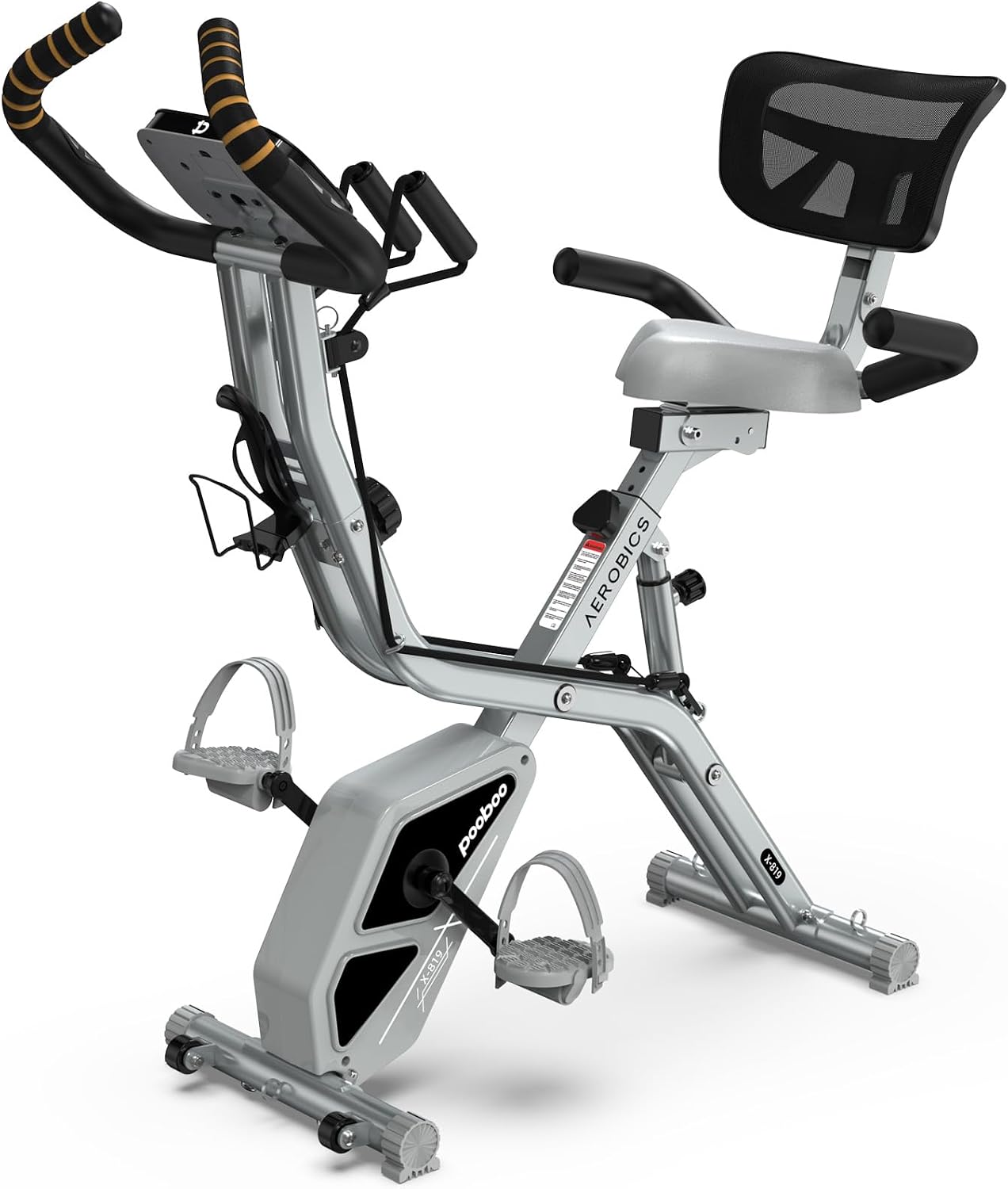 pooboo Folding Magnetic X‑Bike, Upright Exercise Bike for Home Gym