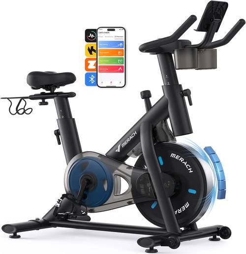 MERACH Exercise Bike, Magnetic Friction Stationary Bike for Home with APP