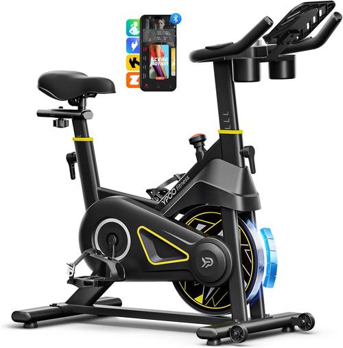 YPOO Exercise Bike Magnetic 300lbs Silent Belt Drive with App Courses | Adjustable Seat&Handlebar, Adjustable Resistance Levels, 80% pre-assembled, <25dB,Beginner Friendly Comforta