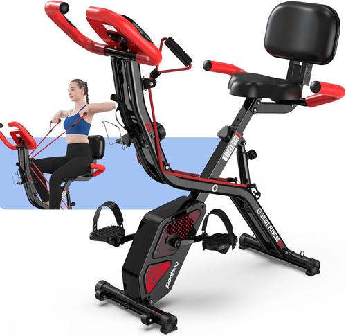 pooboo Folding Magnetic X-Bike, Upright Exercise Bike for Home Gym