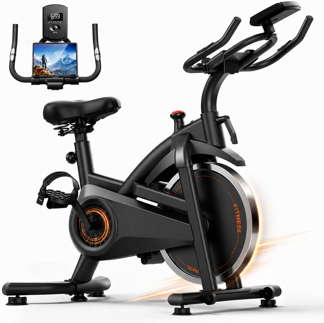 CURSOR Exercise Bike, Magnetic Friction Stationary Bikes for Home with APP